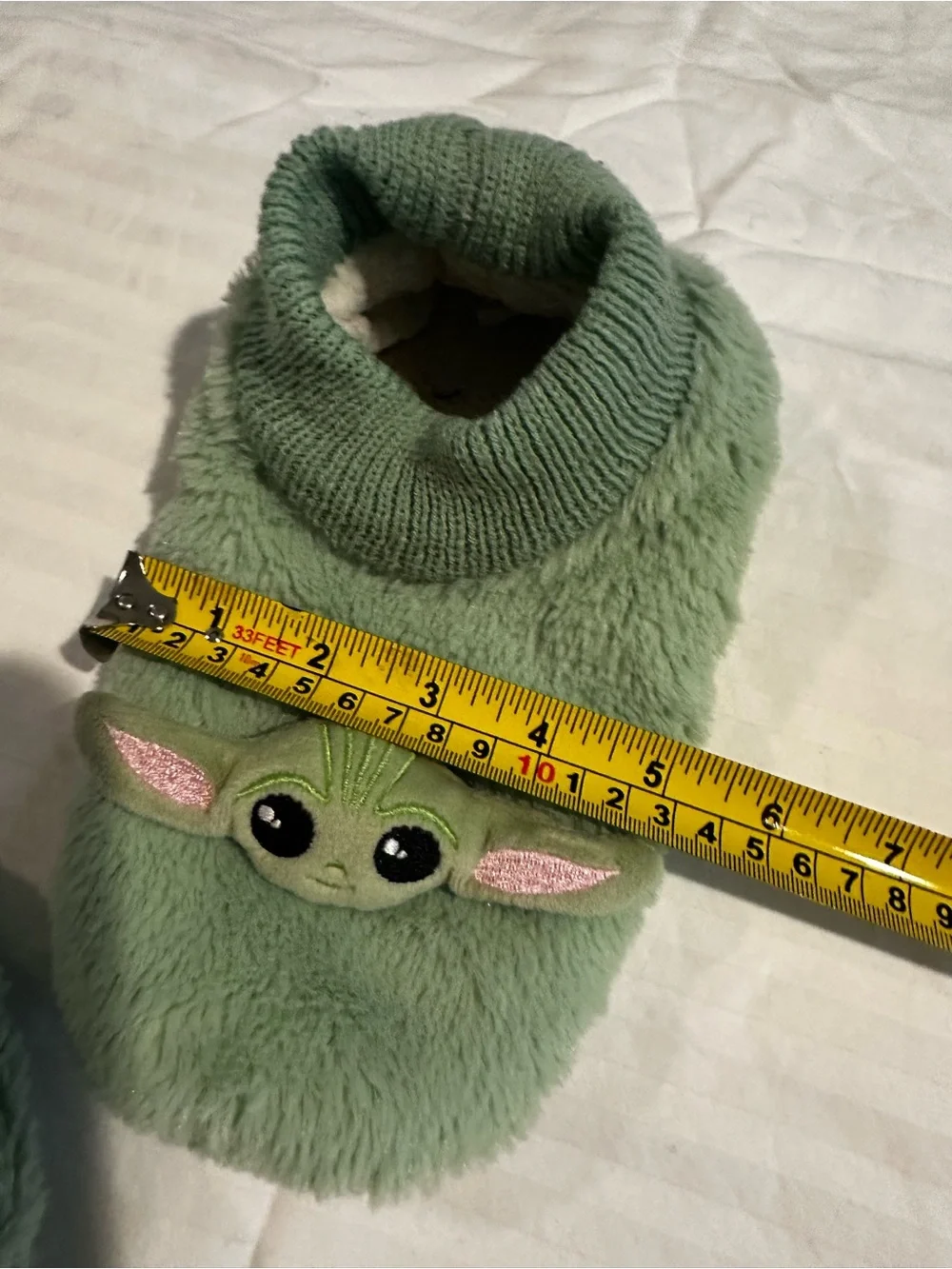 Baby Yoda LF Mint Green Plush Slip-On Slippers Socks with Knit Trim